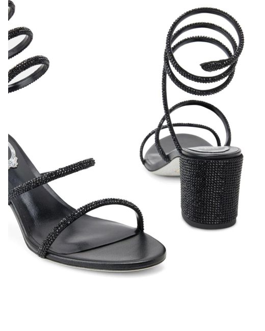 Rene Caovilla Black Rhinestone-embellished Satin Sandals