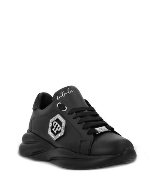 Philipp Plein Black Crystal-Embellished Leather Sneakers
