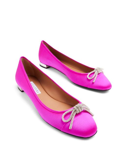 Aquazzura Crystal-embellished Round-toe Ballerina Shoes in het Pink