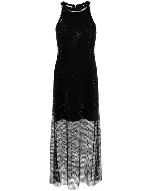 Sandro Black Rhinestone-embellished Mesh Dress