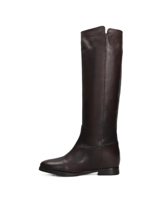 Julie Dee Black Round-Toe Leather Boots
