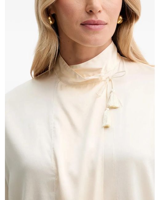 Forte_forte White Tassel Mock-Neck Blouse