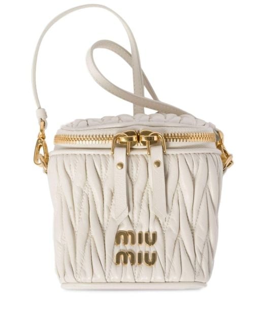 Mini sac matelassé à plaque logo Miu Miu en coloris White