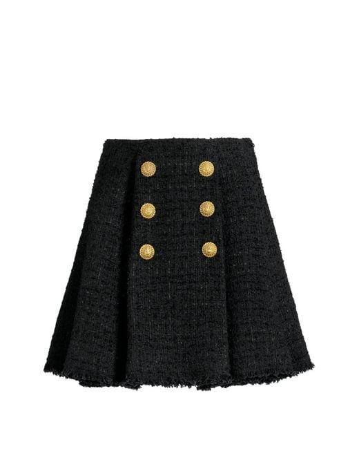 Balmain Black Flared Tweed Skirt