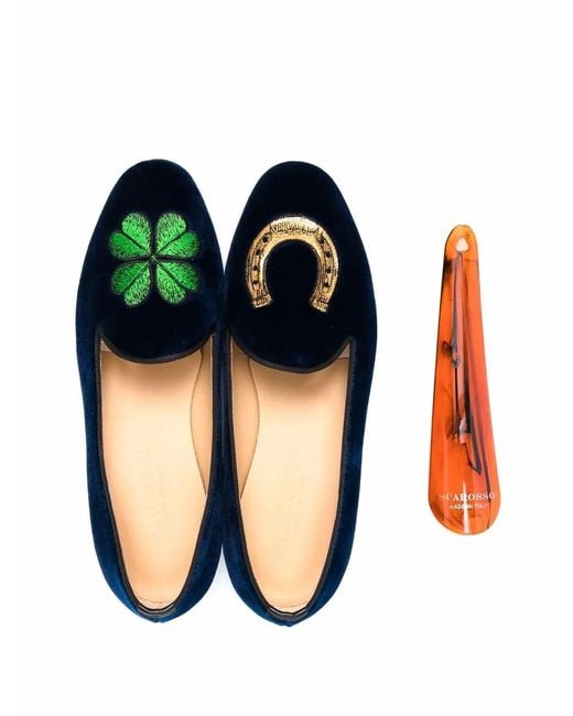 Scarosso Blue Myrtle Embroidered Velvet Loafers