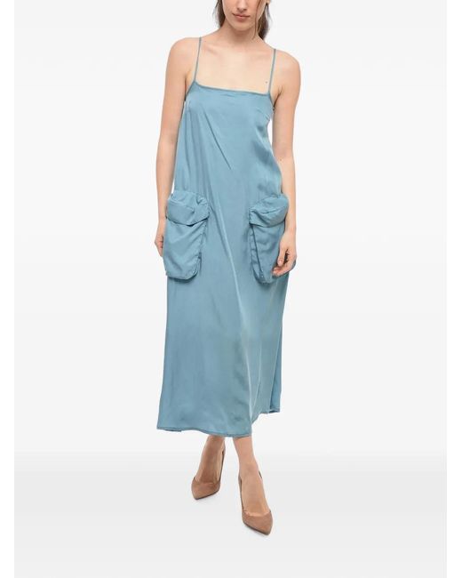 Sunnei Blue Patch-Pocket Spaghetti-Strap Midi Dress