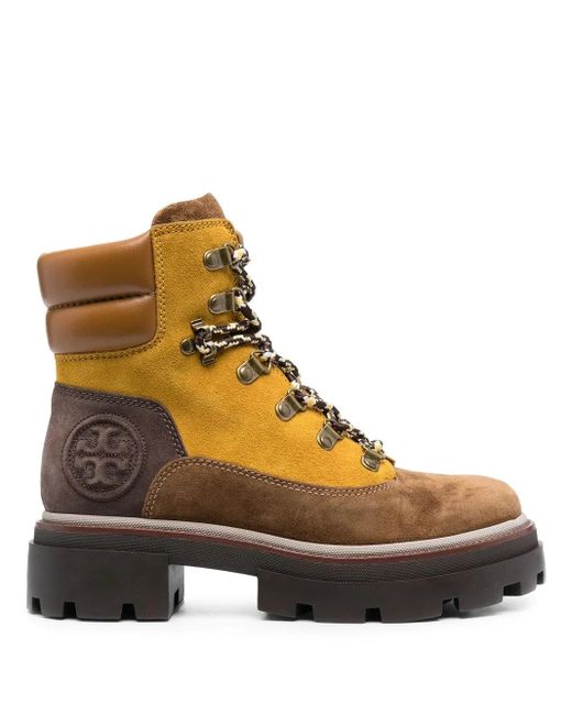 Tory Burch Brown Colour-Block Panelled Leather Ankle Boots