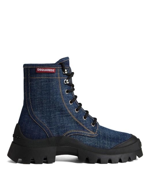DSquared² Blue Lace-up Denim Boots