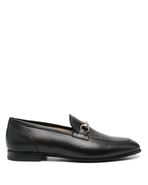 Scarosso Black Buckle-Detail Leather Loafers