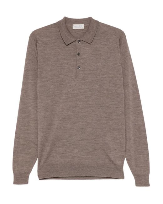 John Smedley Brown Long-Sleeved Polo Shirt for men