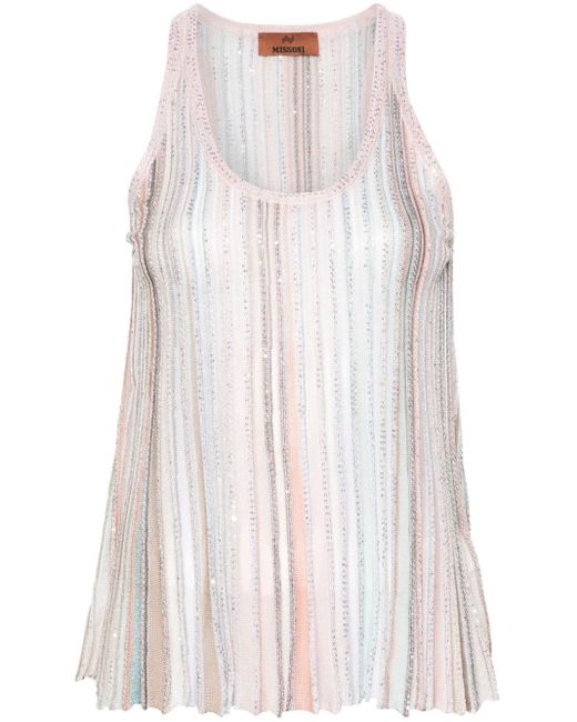 Missoni White Sequined Striped Tank Top