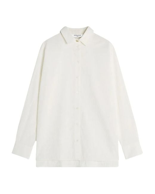 Maison Kitsuné White Tonal-Striped Cotton Shirt