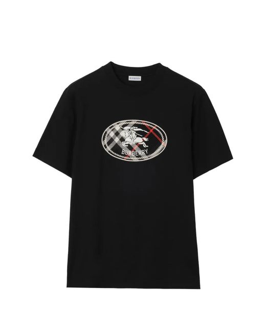 Burberry Black Check Knight Stamp Cotton T-Shirt for men