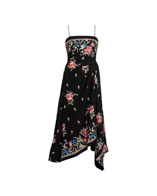 Erdem レディース ブラック フローラル ドレープアシンメトリードレス