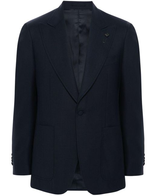 Lardini Blue Brooch-detail Wool Blazer for men