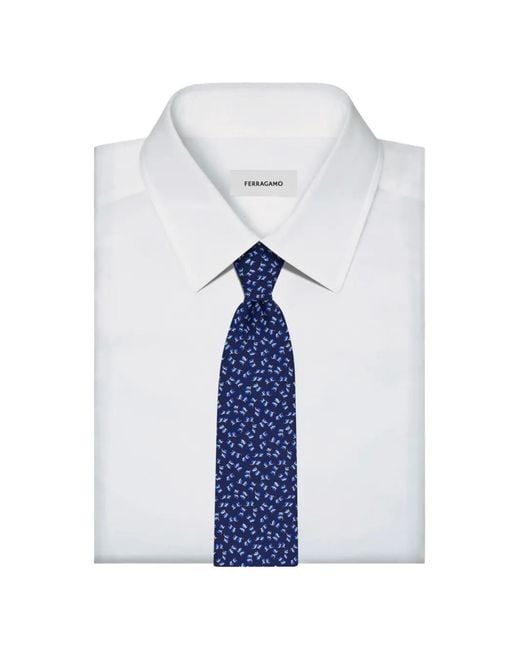Ferragamo Blue Cravate En Soie À Imprimé Dragonfly for men