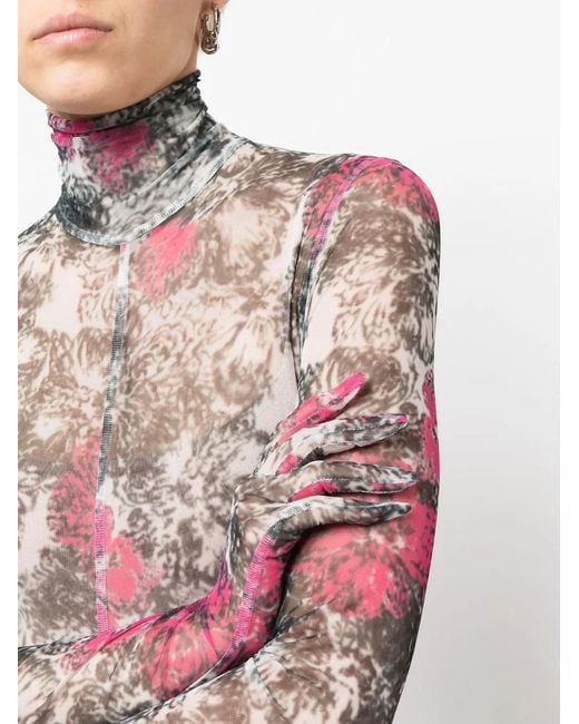Shuting Qiu Black Floral-Print Semi-Sheer Jumpsuit