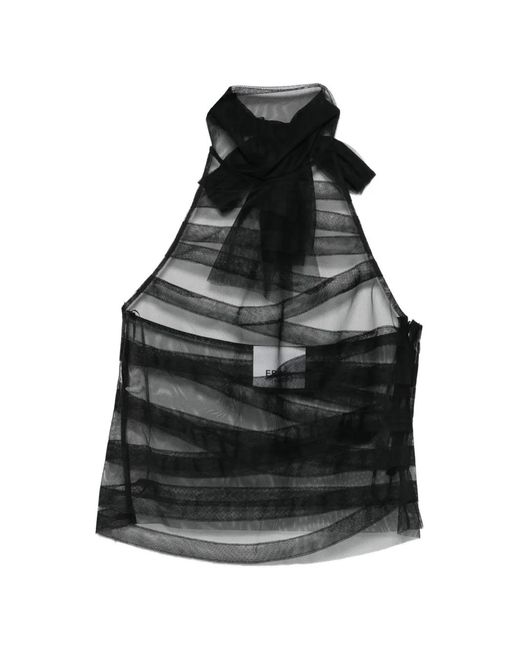 Erika Cavallini Semi Couture レディース ブラック リボン ストライプ トップ