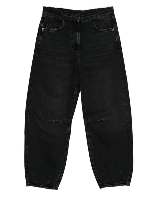 Patrizia Pepe Black Frayed-Waist Balloon Jeans