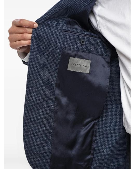 Corneliani Blue Houndstooth Single-Breasted Blazer for men