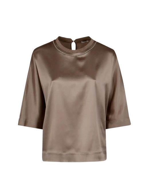 Peserico Brown Beaded-Collar Shirt