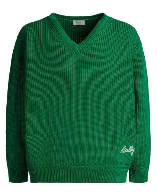 Bally Green Logo-embroidered Cotton Jumper for men