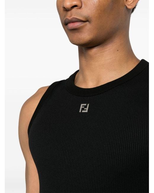 Camiseta de tirantes con placa del logo Fendi de hombre de color Black