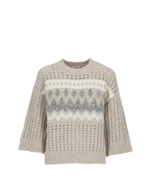 Peserico White Sequin-Embellished Open-Knit Sweater