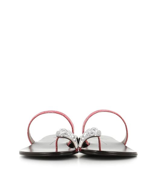 Giuseppe Zanotti White Crystal Embellished Leather Sandals