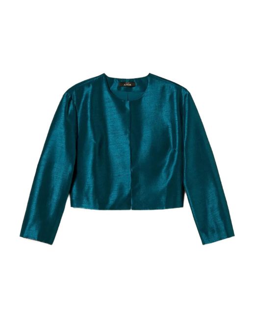 Twinset Blue Crop-Hem Longsleeve Jacket