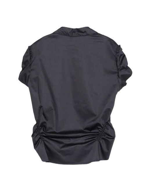 Low Classic Gray Wrinkle Drapped Buttoned Blouse