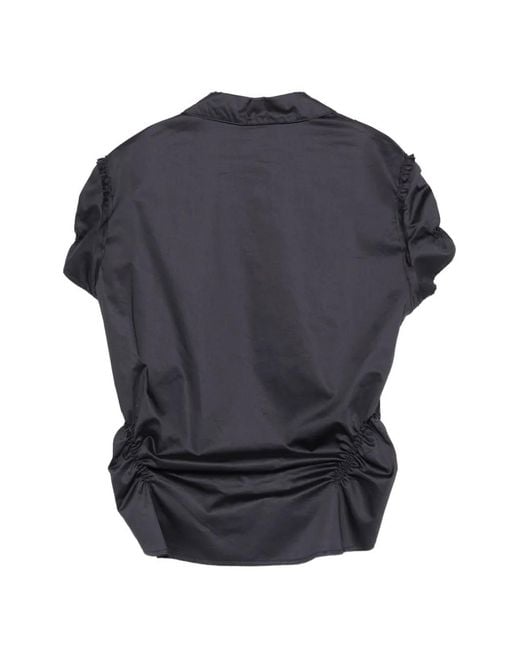Low Classic Gray Wrinkle Drapped Buttoned Blouse