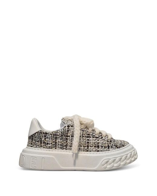 Casadei White Off Road Tweed-Effect Chunky-Sole Sneakers