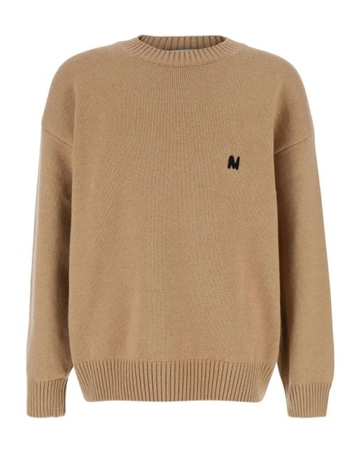 MSGM Natural Logo-Embroidered Crew-Neck Sweater for men