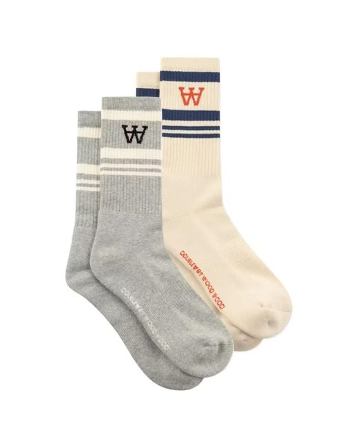 WOOD WOOD White Ryder Striped Logo Socks (Set Of Two) for men