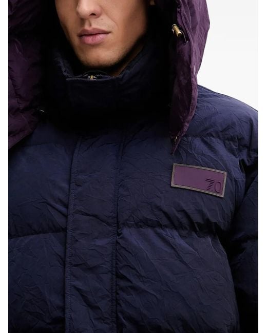 EA7 Blue Hooded Logo Patch Jacket for men