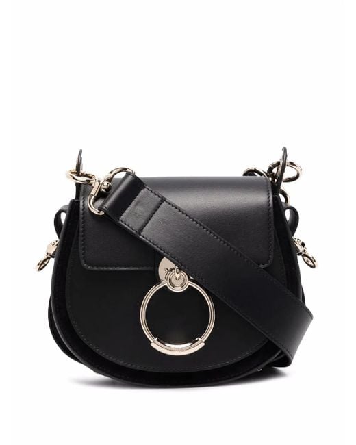Chloé Black Small Tess Bag In Shiny & Suede Leather