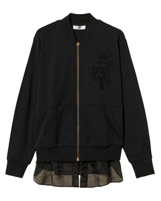 Twinset Black Organza-Insert Embroidered Sweatshirt