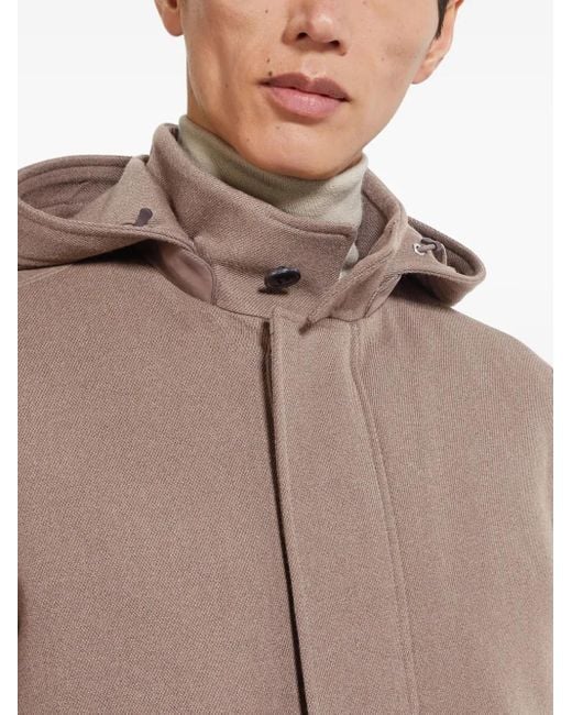 Zegna Brown Concealed-Fastening Hooded Jacket for men
