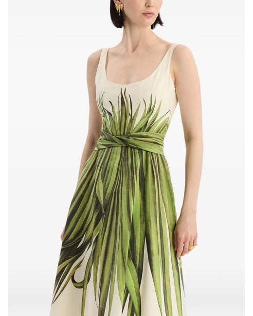 Oscar de la Renta Metallic Palm Leaves Cotton Poplin Dress