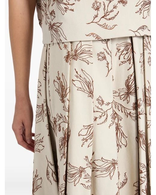 Ports 1961 Natural Floral Midi Skirt