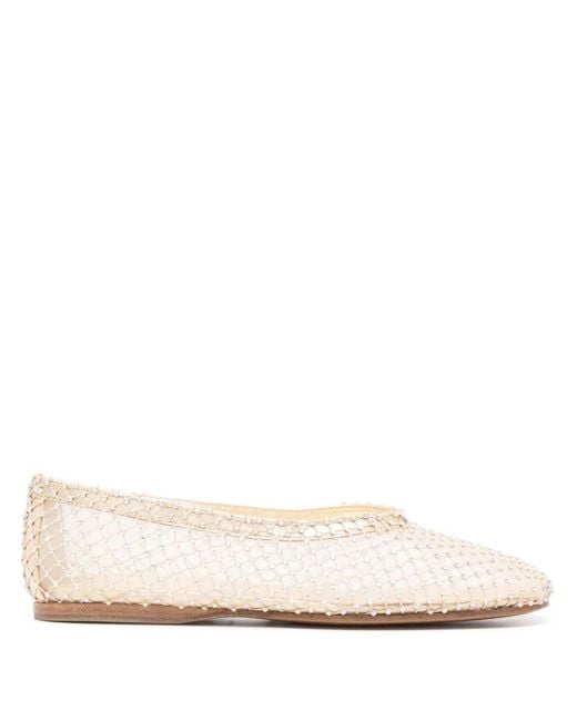 Forte_forte Natural Rhinestone-Embellished Mesh Ballerina Shoes