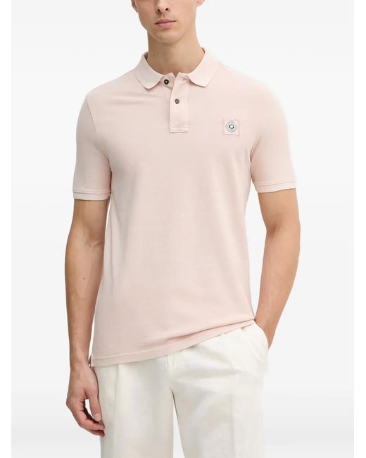 Guess White Logo-Patch Short-Sleeve Polo Shirt for men