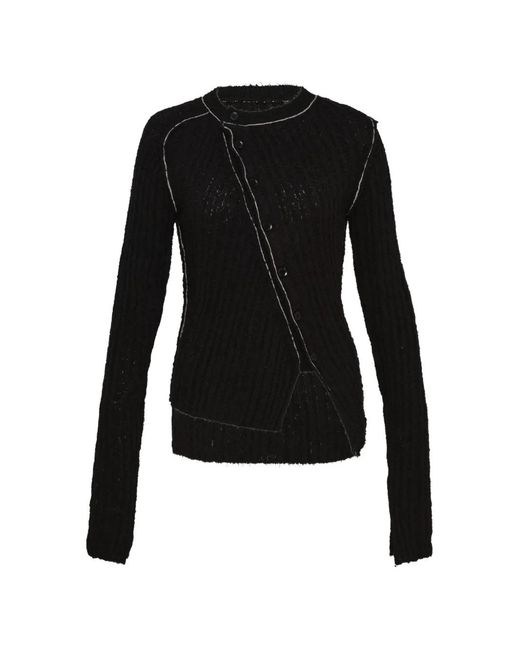 Y's Yohji Yamamoto Black Asymmetric Ribbed-Knit Cardigan