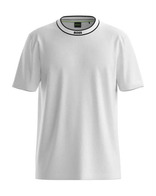 Boss White Striped-Collar T-Shirt for men