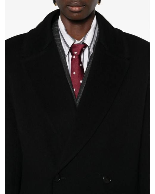 Saint Laurent Black Double-Breasted Wool Coat