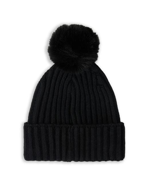 Bogner Black Pompom Ribbed Beanie Hat