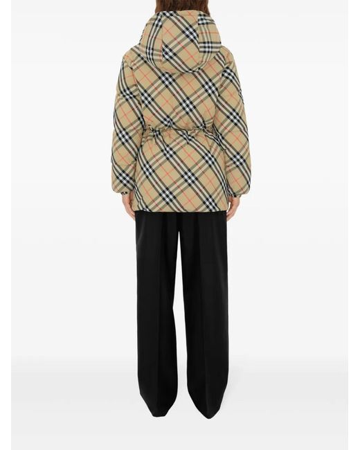 Burberry Metallic Reversible Check Nylon Hooded Puffer Jacket