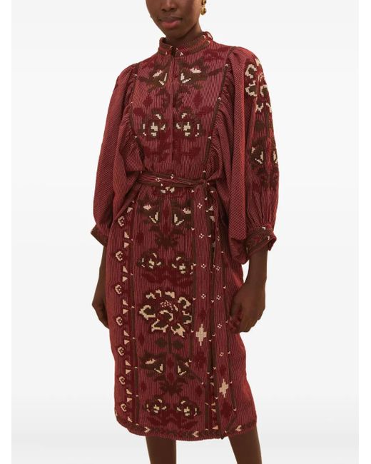 FARM Rio Toucans Scarf Embroidered Puff-Sleeve Midi Dress | Lyst UK