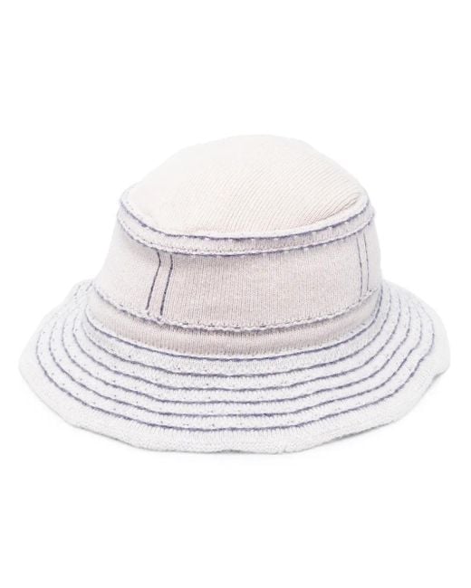Barrie White Contrast Stitching Bucket Hat